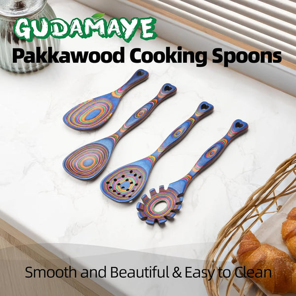 Pakkawood Wooden Cooking Utensils Set 7-Piece-Wooden Spoons for Cooking, Wooden Utensil Set with Ergonomic Non-Slip Handles, Heat-Resistant & Stylish Cooking Spoons, Non-Stick Spoon5