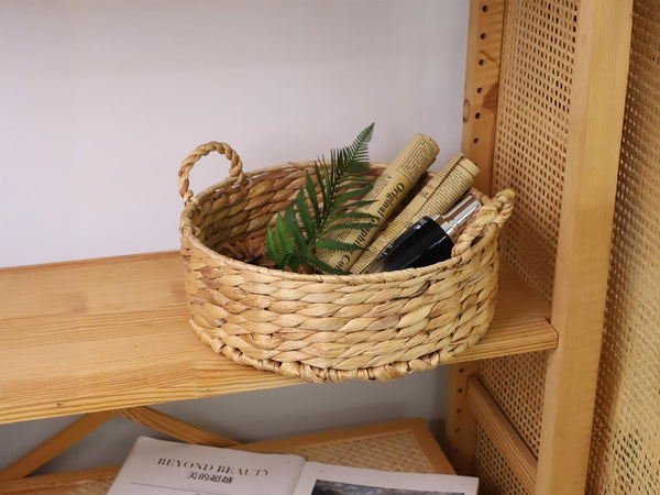 Round Water Hyacinth Storage Baskets for Organizing round Wicker Basket with Double Handles-Wicker Baskets for Shelves6