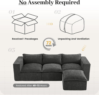 101" Boneless Cloud Sectional Couch for Living Room, Sectional L Shaped Sofa Couch with Ottoman, Modular Sleeper Sofa for Apartment，No Assembly, Dark Grey9