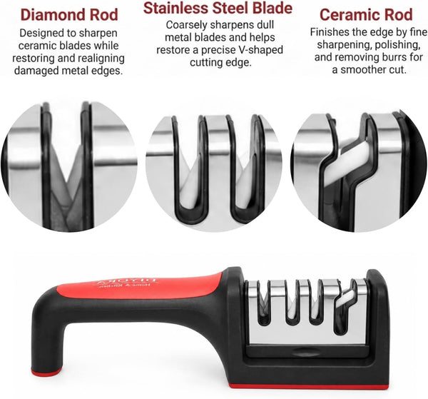 4 Stage Manual Knife Sharpener for Kitchen, 4 in 1 Scissor Sharpener Helps Repair, Restore, Polish Blades and Cut-Resistant with Non-Slip Grip7
