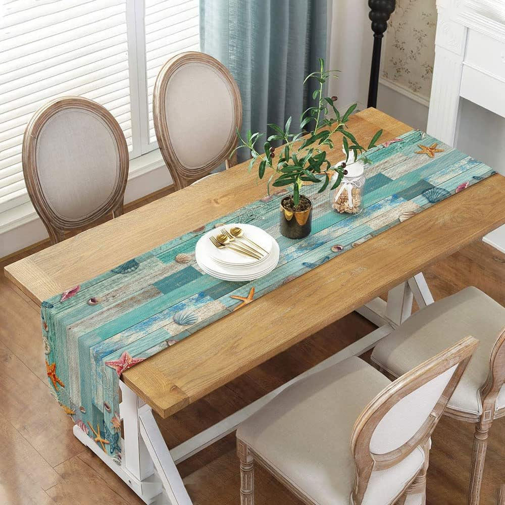 beach-table-runner-summer-ocean-beach-seashell-starfish-table-runner-for-kitchen-coastal-nautical-linen-non-slip-dining-table-runners-for-family-dinner-wedding-outdoor-indoor-party