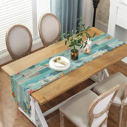Beach Table Runner, Summer Ocean Beach Seashell Starfish Table Runner for Kitchen, Coastal Nautical Linen Non-Slip Dining Table Runners for Family Dinner/Wedding/Outdoor Indoor Party3