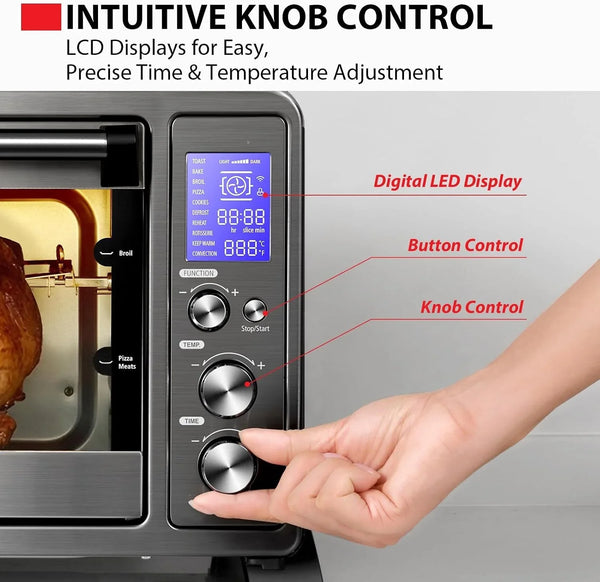 10-In-1 Convection Toaster Oven, 6-Slice Countertop Oven, 1500W | Bake, Broil, Rotisserie & Pizza Functions, LCD Knob Controls, 6 Accessories, with Toast, 1500W, Black Stainless Steel5