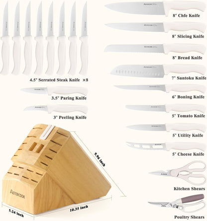 Knife Set,  22-Piece Kitchen Knife Set with Sharpener Block, High Carbon Stainless Steel Knives, Dishwasher Safe, Non-Slip Handle, Elegant Cream White Design, Perfect Holiday Gifts9