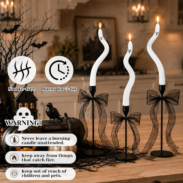 Halloween Decorations Indoor-3Pcs Twisting Ghost Candles Decor with Candle Holders,Ribbons,Vintage Candlestick Holders Decoration,Halloween Centerpieces for Party Table Fireplace Decorations4