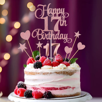 17Th Birthday Cake Decorations, 17Th Birthday Candles Cake Numeral Candles and Glitter Happy 17Th Birthday Cake Toppers Set for Birthday Party Supplies (Rose Gold)4