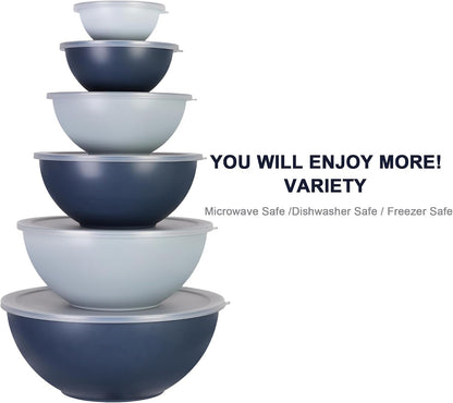 BPA Free Plastic round Mixing Bowl with Lids, 12 Pack Nesting Bowls with Lids Set, Microwave and Dishwasher Safe Prep & Serving Bowls Great for Mixing, Baking, Serving (Haze Blue, 12Pcs)7