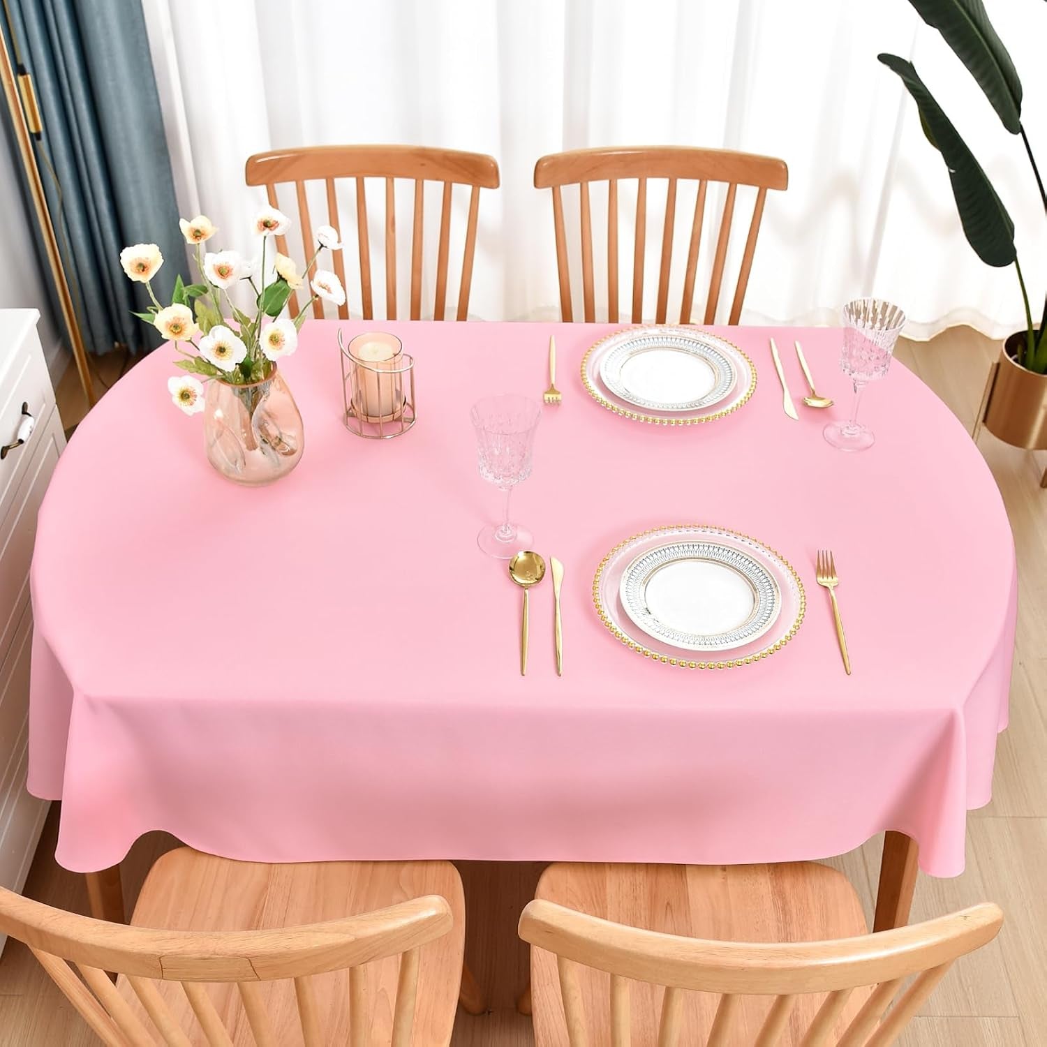 oval-tablecloth-60-x-102-in-polyester-fabric-tablecloths-pink