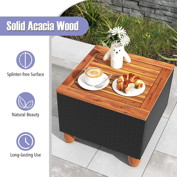 3 Pieces Patio Porch Furniture Set, PE Rattan Wicker Chair Conversation Set with Cushions and Storage Table, Outdoor Acacia Wood Bistro Set for Garden, Poolside (Grey)7
