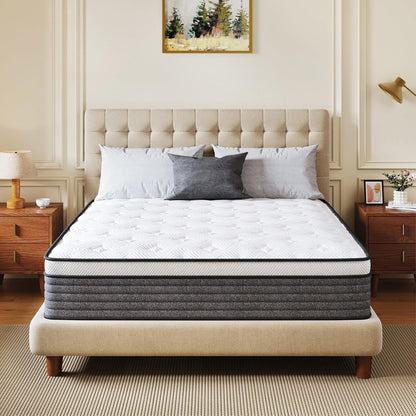 Queen Mattress 10 Inch Hybrid Mattresses in a Box | Medium Feel Foam and Individual Pocket Springs, Fiberglass Free Mattress, Extra Edge Support, Pressure Relief, Certipur-Us1