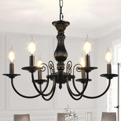 6-Light Farmhouse Chandelier for Dinning Room,Vintage Black Candle Hanging Pendant Light, Rustic Island Candle Chandelier for Living Room,Bedroom,Entryway Foyer, Ceiling Hanging Lamp1