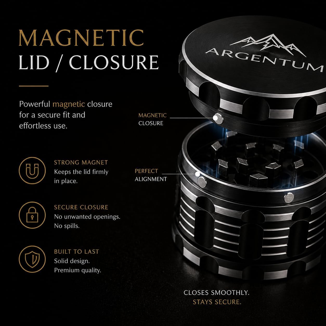 argentum-2-5-inch-manual-herb-spice-grinder-mill-4-piece-small-aluminum-kitchen-grinder-for-salt-pepper-seasonings-with-magnetic-lid-steel-sieve-cleaning-brush-compact-food-prep-tool