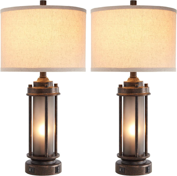 Set of 2 Farmhouse Table Lamps for Living Room with USB C+A Ports8