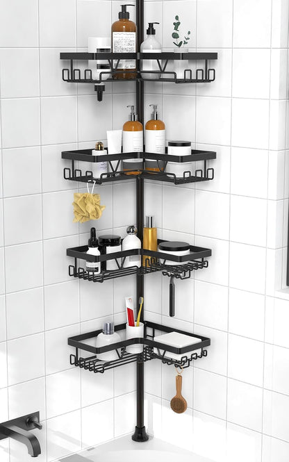 Corner Shower Caddy Tension Pole, Large Capacity Bathroom Organizer1