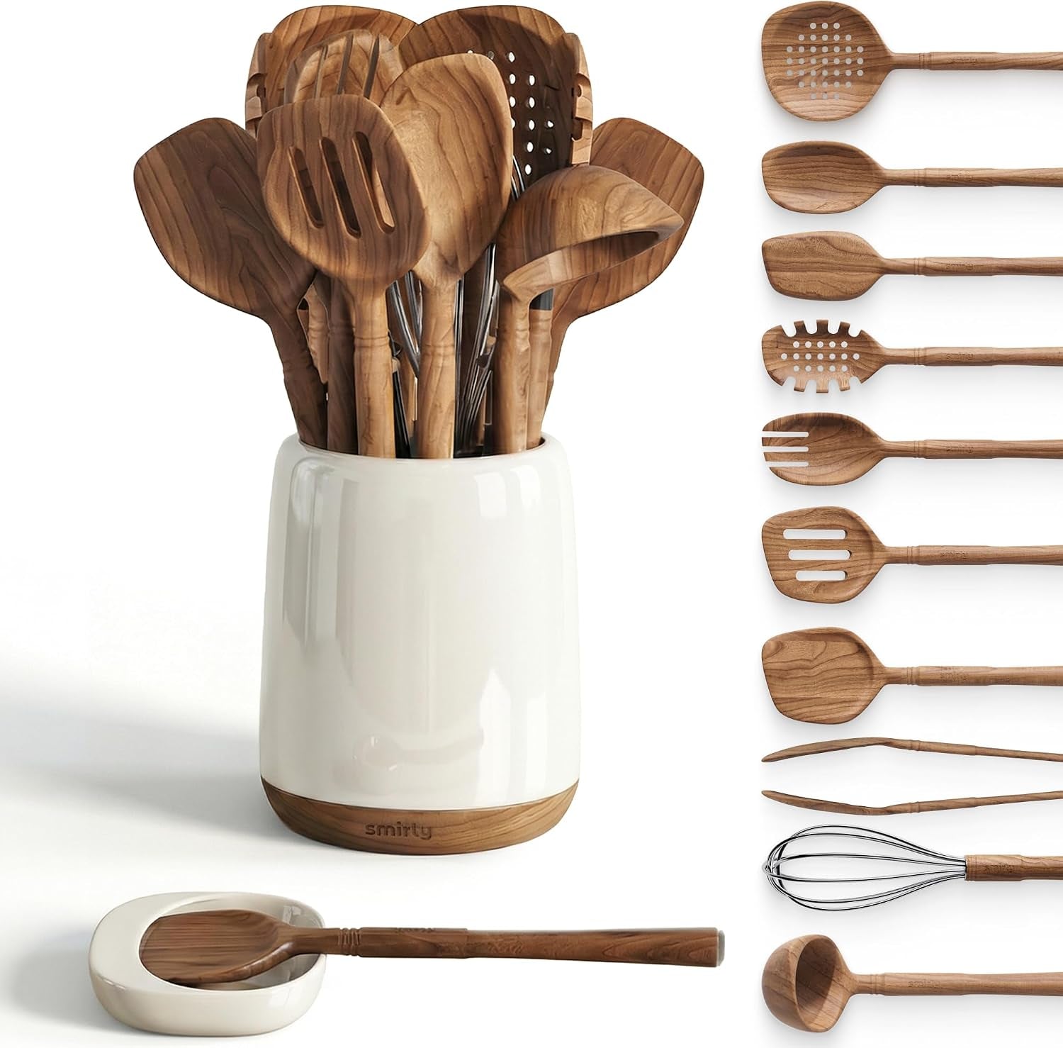 acacia-wooden-utensil-set-with-ceramic-holder-spoon-rest-12-piece
