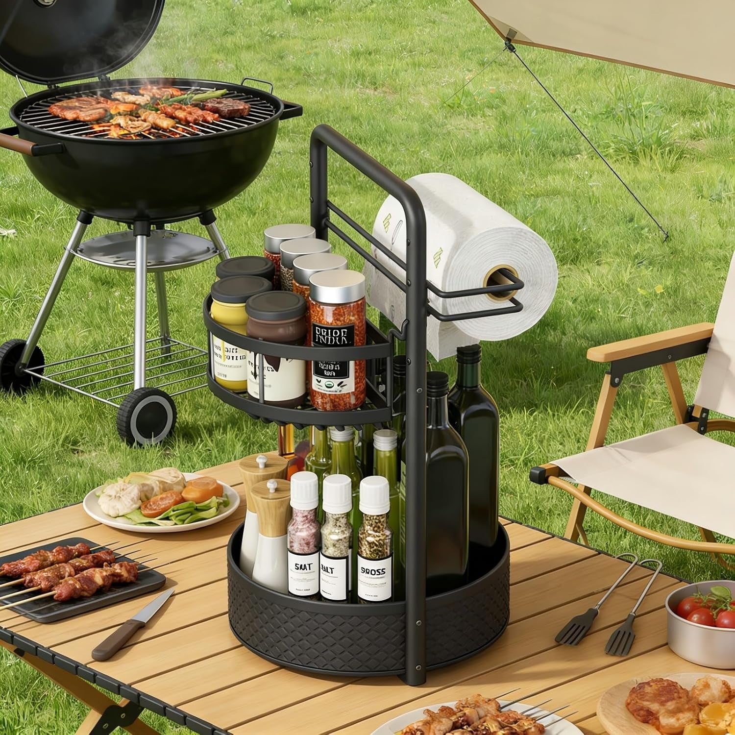 rotating-spice-rack-with-paper-towel-holder-black