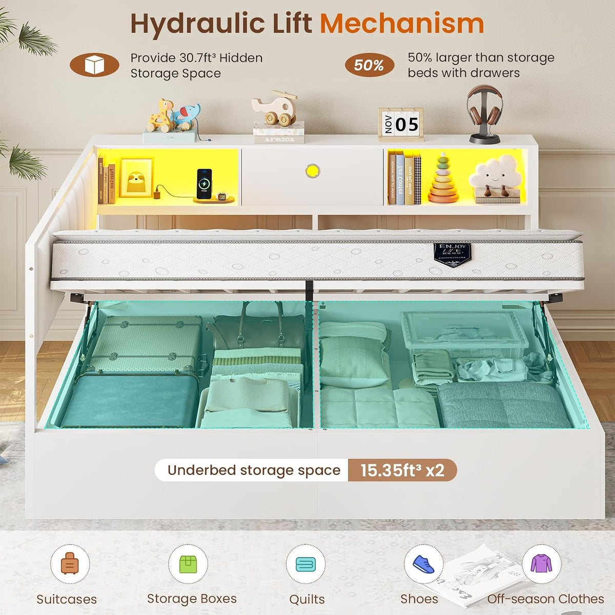 corner-full-lift-up-bed-with-hydraulic-storage-and-bookcase-white