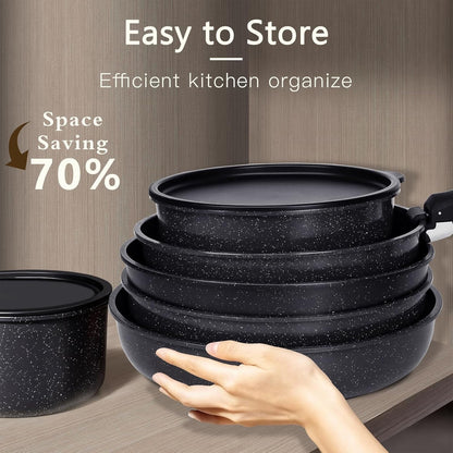 Ceramic Pots and Pans Set Non Stick, Nonstick Detachable Handle Cookware Sets,Healthy Non Toxic PFAS PFOA & PTFE Free, Dishwasher ＆Oven Safe, Induction Kitchen Pot and Pan, 8 Piece Grey5