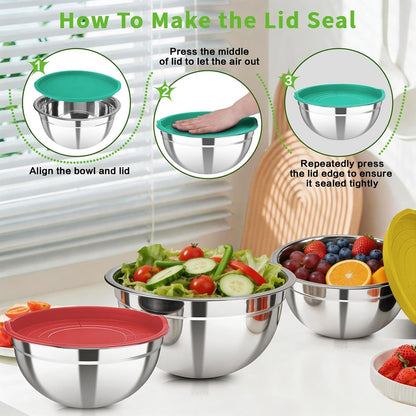 Stainless Steel Mixing Bowls with Color Lids, 7-Piece Set6