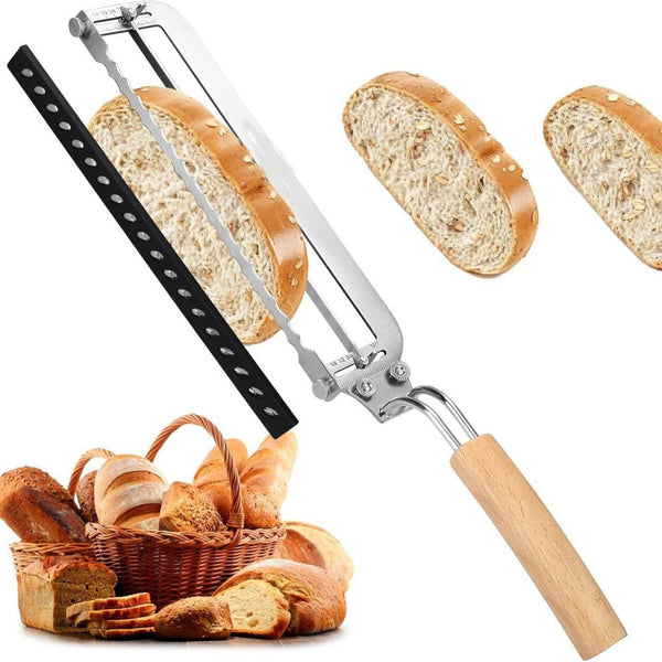 2026 Upgrade Adjustable Bread Knife, Bread Slicer for Homemade & Sourdough Loaves, Razor-Sharp Cutter for Crusty Sourdough & Baguette with Precision Thickness Guide, Best for Bakers (Yellow)1