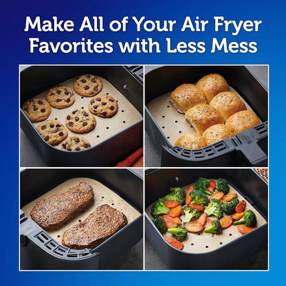 Kitchens Air Fryer Liners Disposable, Unbleached Parchment Paper Sheets, 50 Count | Pre-Cut Disposable Parchment Paper Sheets, Fits round and Square Air Fryers, Safe up to 400F, Perforated for Better Airflow8