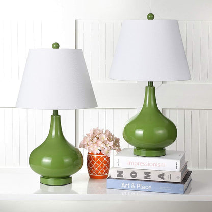 SAFAVIEH Lighting - Amy 24" Fern Green Glass Gourd Table Lamp Set of 2 with White Shades, Modern Contemporary Bedroom Living Room Lighting, LED Bulbs Included (LIT4087G-SET2)2