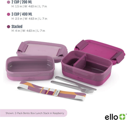 Lunch Stack Bento Box Plastic Food Containers, 2 Pack, Raspberry3