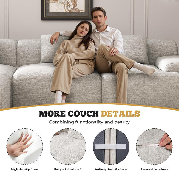 122" Modern L Shaped Modular Sectional Sofa, Boneless Couches for Living Room with Ottoman,4 Seater Convertible Chenille Cloud Couch Sofa Set, No Assembly Required, Beige 1 PCS8