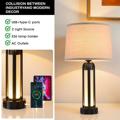 Industrial Table Lamps Set of 2 with Night Light, 23.6" Modern Bedside Lamps with USB C & AC Outlets, Dual Light Source with Double Button Switch, 3-Color Temp Nightstand Lamps for Bedroom Living Room5