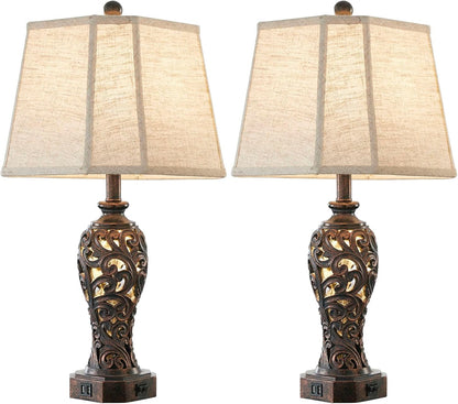 Set of 2 Farmhouse Table Lamps for Living Room with USB C+A Ports7