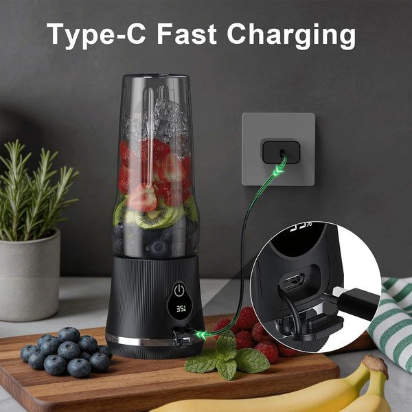 Portable Blender for Smoothies & Shakes, 17Oz Personal Blender with 6 Stainless Steel Blades, USB-C Rechargeable, LED Display, Compact Travel Juicer with Extra Lid for Gym, Office & On-The-Go, Black5