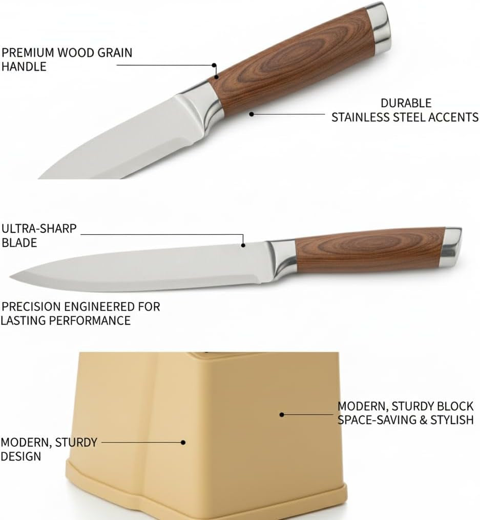 13-piece-kitchen-knife-set-with-block-and-6-steak-knives-brown-dishwasher-safe-stainless-steel-knives-soft-touch-handles-bottle-opener-shears-and-a-drain-hole-storage-block