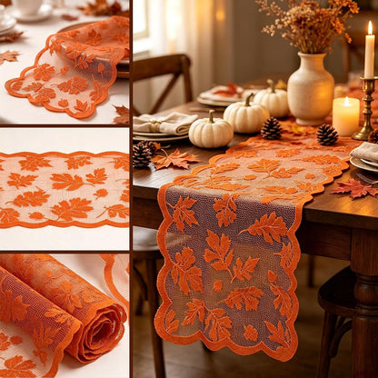 Fall Table Runner Fall Decorations for Home 13 X 72 Inch Maples Leaves Lace | Fall Decor Orange Runners Thanksgiving Table Runner Autumn Harvest Thanksgiving Decorations for Table Kitchen Dining Party2