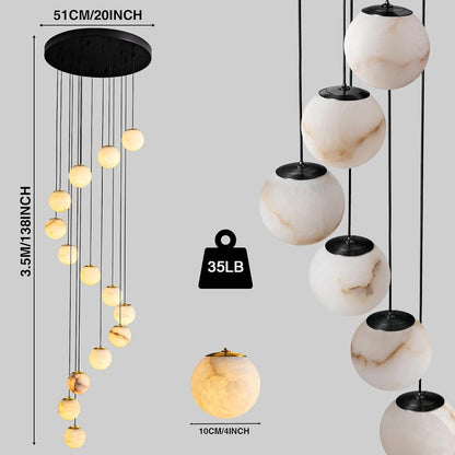 Black Alabaster Staircase Chandelier, 14-Light Modern Marble Pendant Light for High Ceiling Foyer, Luxury Statement Fixture for Entryway & Living Room2