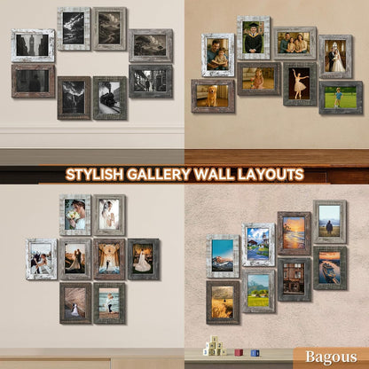 5X7 Picture Frames Set of 8, Vintage Rustic Farmhouse Industrial Style Photo Frames, High Definition Real Glass, for Tabletop or Wall Hanging3