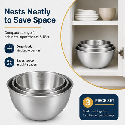 Stainless Steel Mixing Bowls Set,3 Pcs Meal Prep & Food Storage3