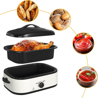 14 Quart Electric Roaster Oven with Slow Cooker Function, Turkey Roaster Oven Buffet with Self-Basting Lid, Removable Pan, Cool-Touch Handles, Easy to Clean, White5