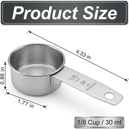 1/8 Cup Stainless Steel Measuring Cup, 30 Ml Cooking Measure Scoop, 1 Oz Measure Cup Tablespoon with Handle for Dry and Wet Food, Metal Coffee Scoop for Cooking Drinking Baking2