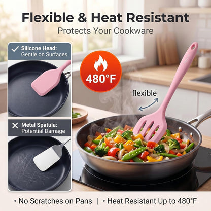 Cooking Utensils Set, 10PCS Non Toxic Silicone Set for Kitchen, Pink3