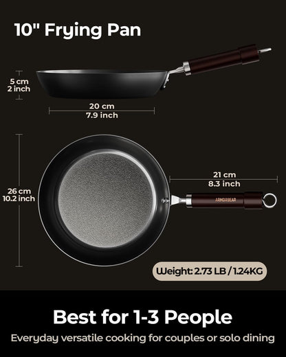 10 Inch Auto-Seasoning Nitrided Carbon Steel Pan, Professional Skillet for Induction Stovetop and Daily Searing, Pre-Seasoned Frying Pan, Wooden Handle, PFAS & Pfoa-Free2