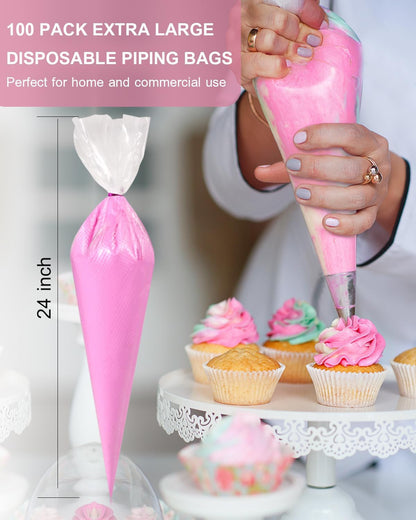 24 Inch Extra Large Piping Bags Disposable, 100 Pieces Icing Bags, Tipless Piping Bags, Thickened Pastry Bags, Non-Slip & Anti-Burst, Frosting Piping Bags for Cakes Cookies Decoration2