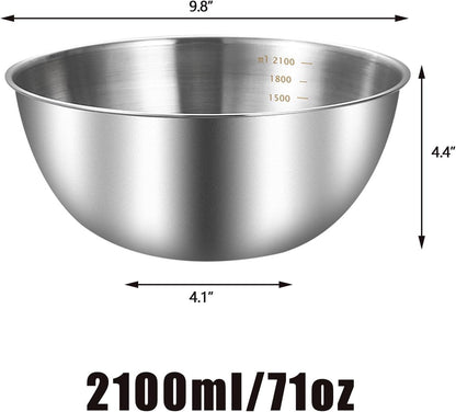 Stainless Steel Mixing Bowls Set of 2, 2.22 Qt with Measurement Marks, Dishwasher Safe, Stackable, for Baking, Salad, and Meal Prep2