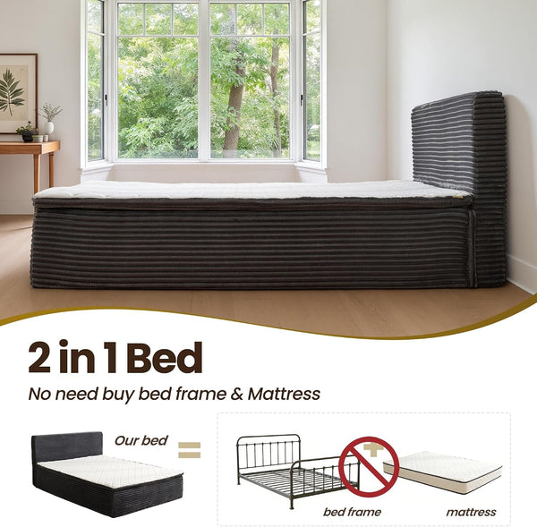 Queen Boneless Bed, Frame & Headboard & Mattress Set, Gray3
