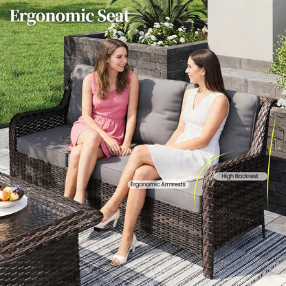 7 Pieces Patio Furniture Set,High Back Wicker Outdoor Sectional Furniture Set with Swivel Chairs & Coffee Table, Patio Conversation Set Thick Cushion for Backyard, Deck, Porch-Grey5
