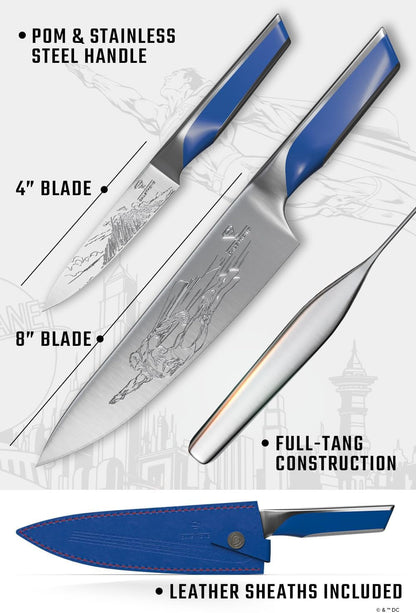 Chef Knife Set 2-Piece — DC Superman™ Licensed Edition — 8" Chef & 4" Paring — Official License — German Stainless — for DC Fans & Daily Cooking — POM Handle, Customer Support6