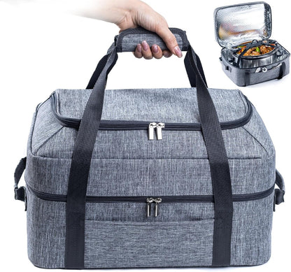 Double-Layer Slow Cooker Carrying Bag for 6-8 Quart Crockpot and Hamilton Beach Slow Cookers, Travel Bag with Lid Fastener for Crock-Pot, Portable Carrier Case, Grey1