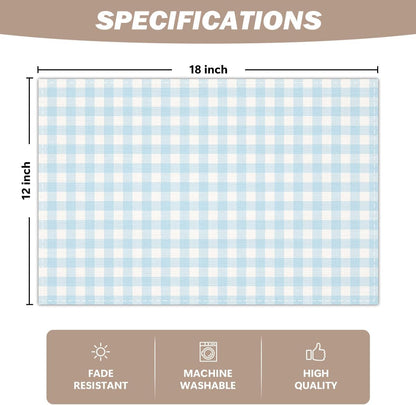 Blue and White Gingham Linen Placemats Set of 4, Waterproof Washable Heat Resistant Place Mats 12X18 Inch, Table Mat for Restaurant Outdoor Indoor Home Kitchen Party Dining Decoration-152