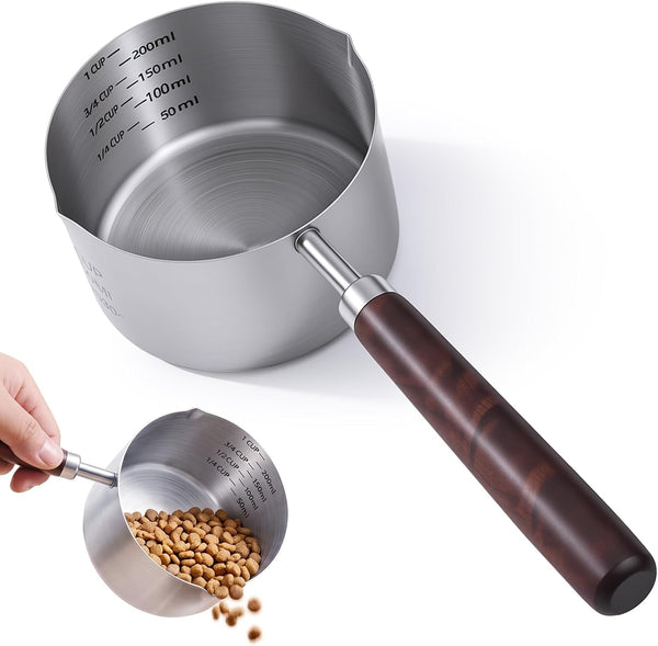 Pet Food Scoop, 1 Cup, 304 Stainless Steel, Wooden Handle1