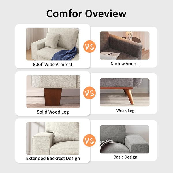71.25" Chenille Loveseat Sofa, Beige, Modern Couch for Living Room5