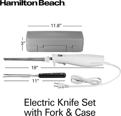 Electric Knife Set for Carving Meats, Poultry, Bread, Crafting Foam & More, Reciprocating Serrated Stainless Steel Blades, Ergonomic Design Storage Case + Fork Included, 5 Foot Cord8
